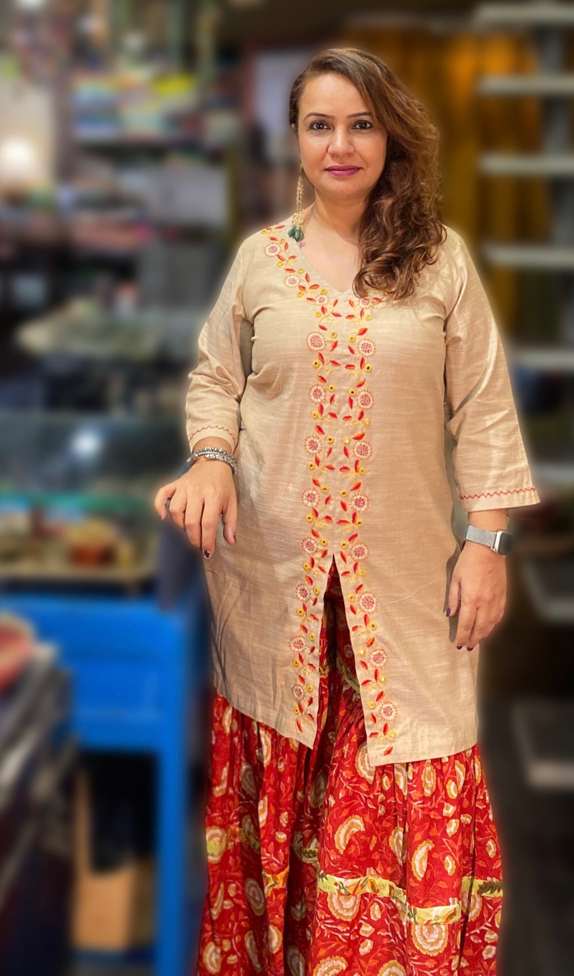 Zoya | Sharara Kurta Co-ord Set | Red Sanganeri