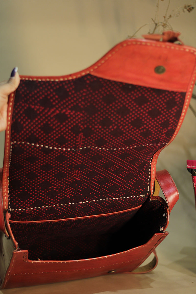 Kutchi Leather Bag | Punchwork Sling |Tan