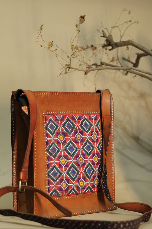 Kutchi Leather Bag | Sling | Embroidery Squares