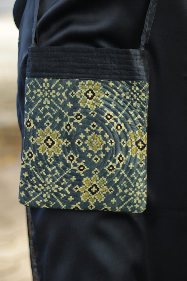 Fabric Sling Bag | Ajrakh Mashru | Sea Green