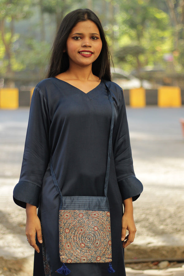 Fabric Sling Bag | Ajrakh Mashru | Indigo Universe Intricate