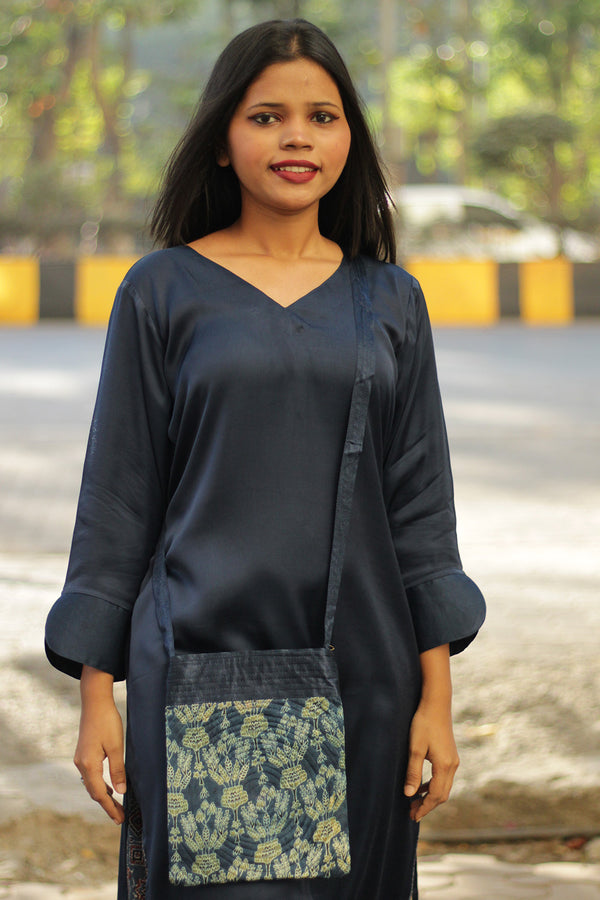 Fabric Sling Bag | Ajrakh Mashru | Sea Green Floral
