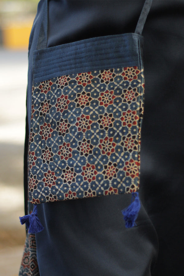 Fabric Sling Bag | Ajrakh Mashru | Indigo Trellis