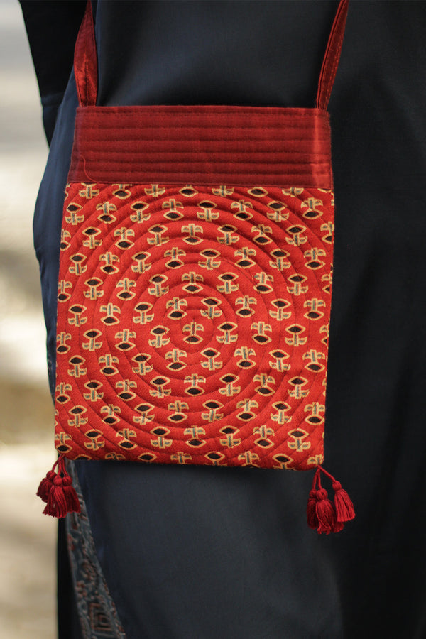 Fabric Sling Bag | Ajrakh Mashru | Madder Red Floral