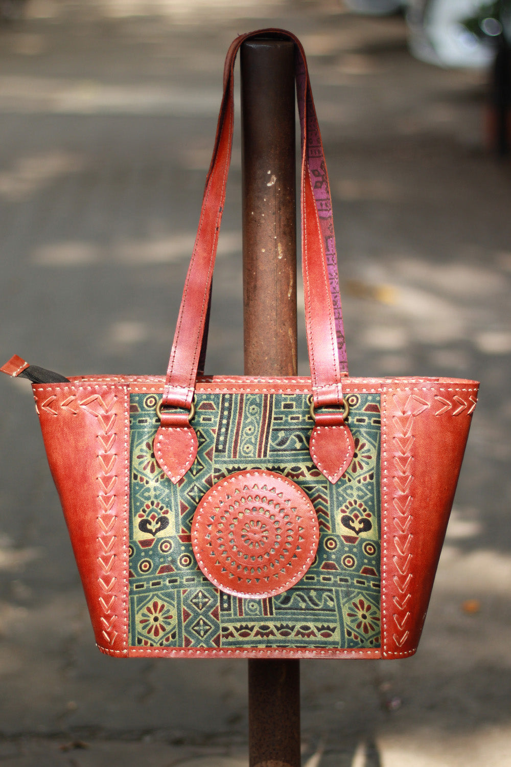 Handcrafted Kutch Leather Bag | Ajrakh