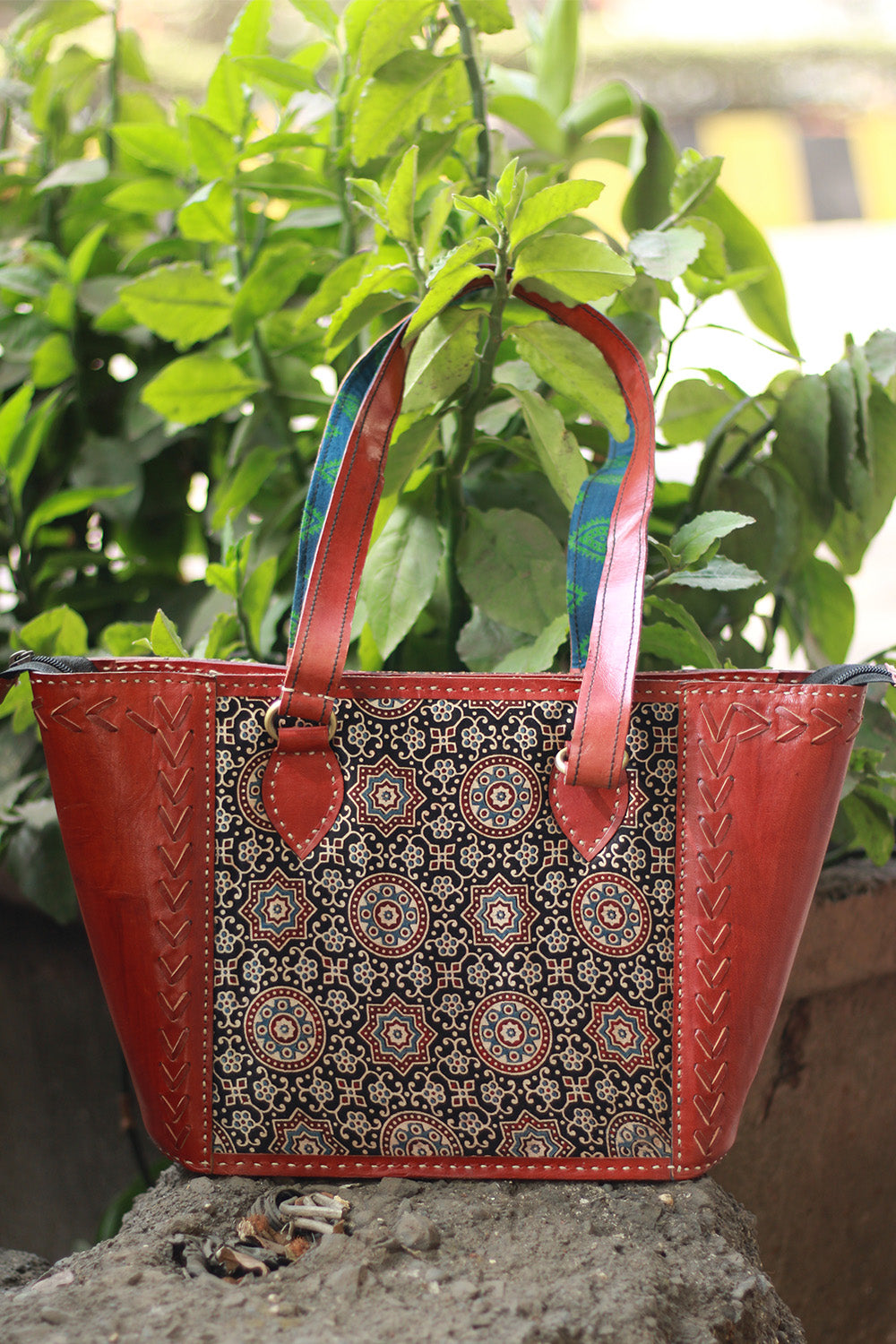 Handcrafted Kutch Leather Bag | Ajrakh
