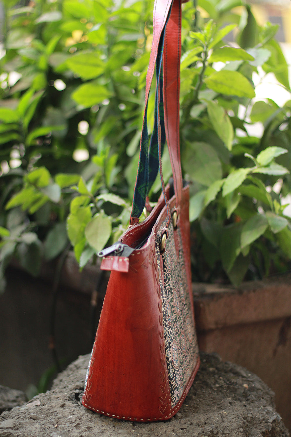 Handcrafted Kutch Leather Bag | Ajrakh
