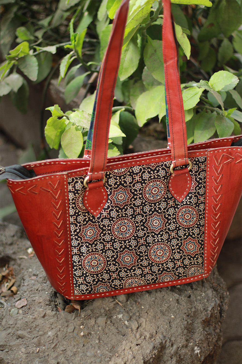 Handcrafted Kutch Leather Bag | Ajrakh