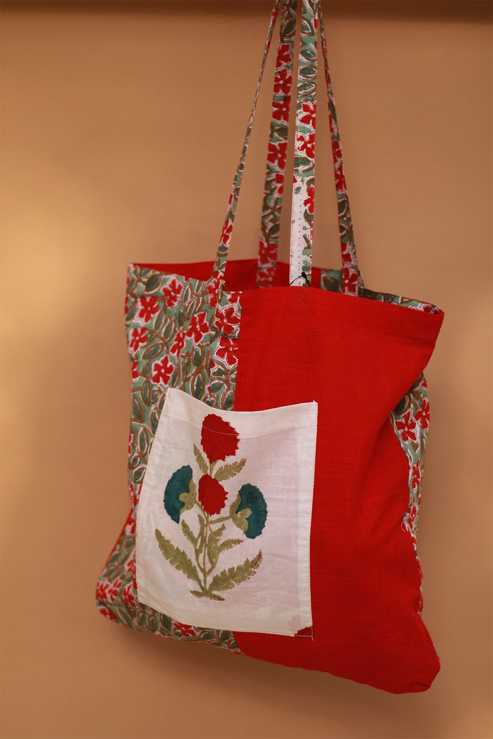 Fabric Jhola Bag | Rouge Floral Sanganeri