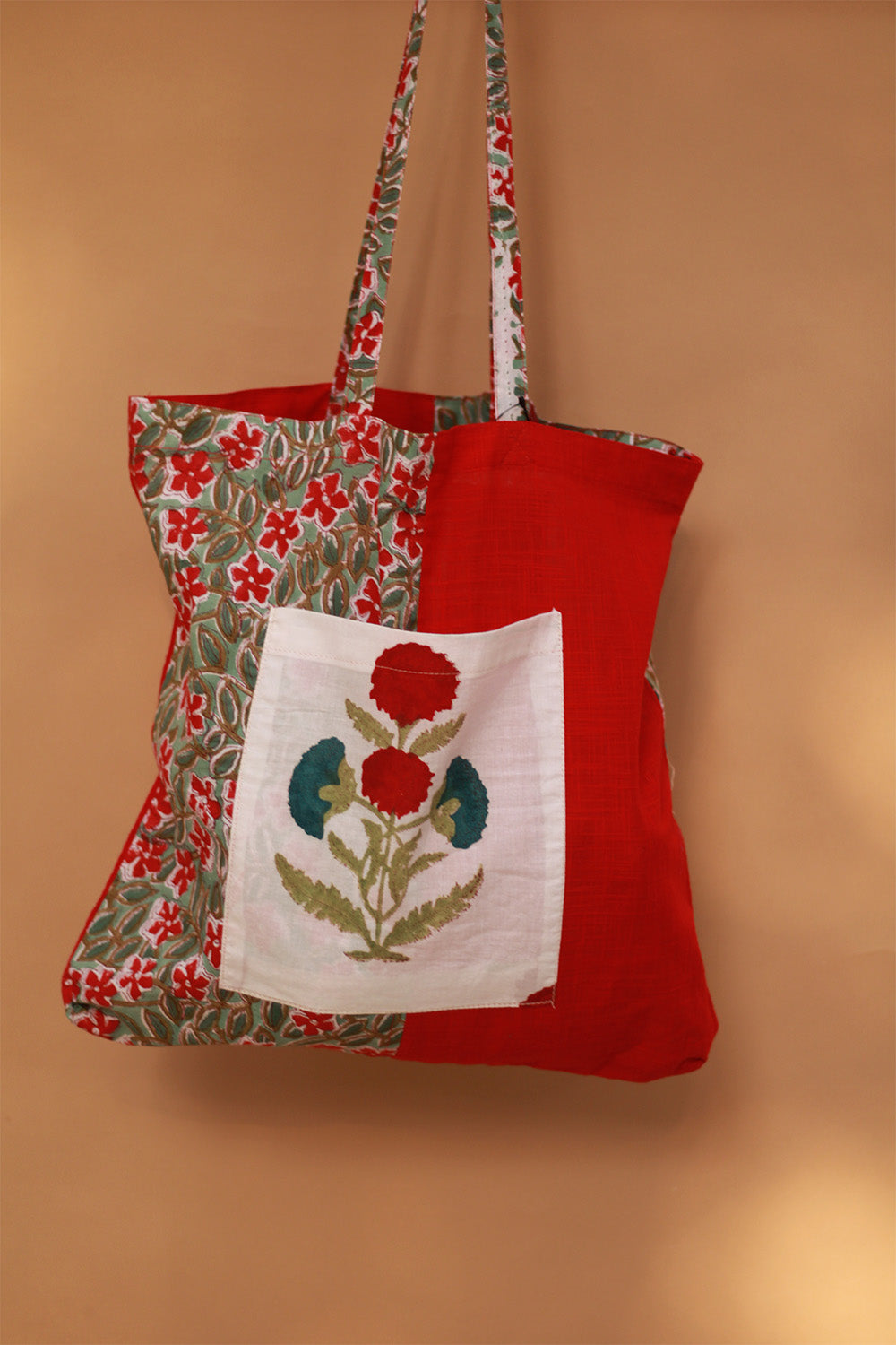 Fabric Jhola Bag | Rouge Floral Sanganeri