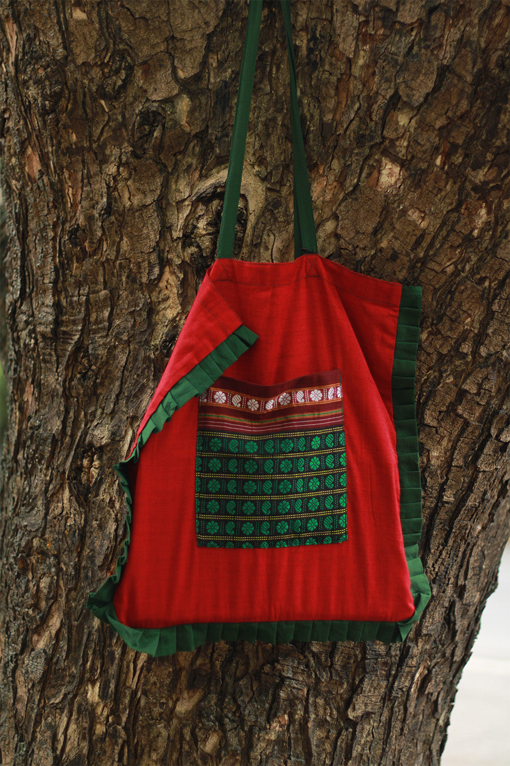 Fabric Jhola Bag | Rouge with Green Khunn