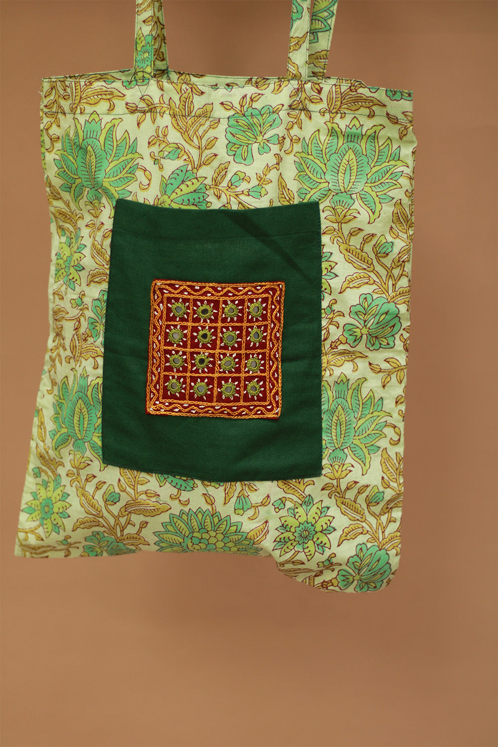 Fabric Jhola Bag | Lime Green Sanganeri