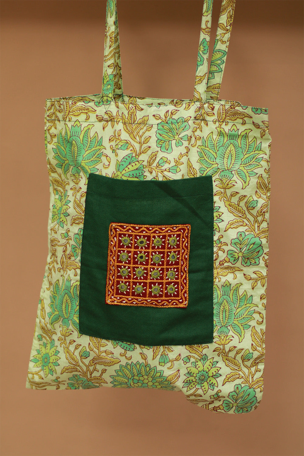 Fabric Jhola Bag | Lime Green Sanganeri