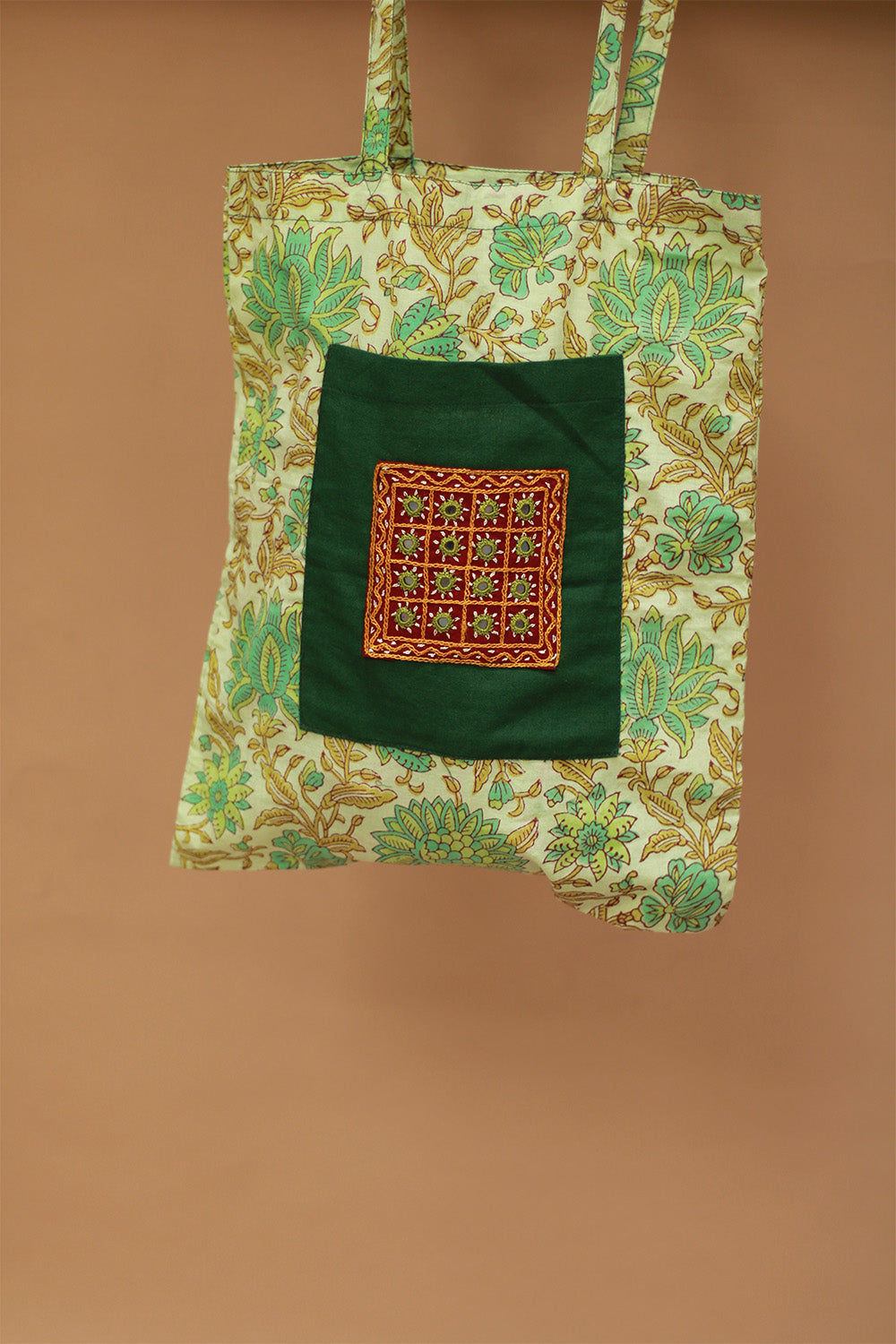 Fabric Jhola Bag | Lime Green Sanganeri