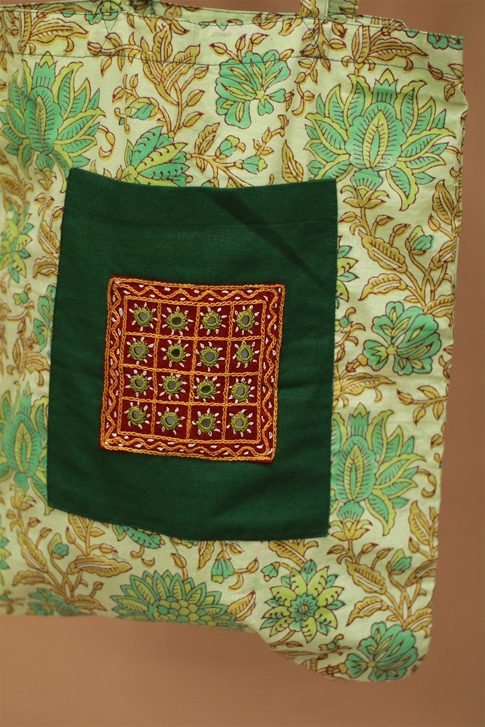 Fabric Jhola Bag | Lime Green Sanganeri