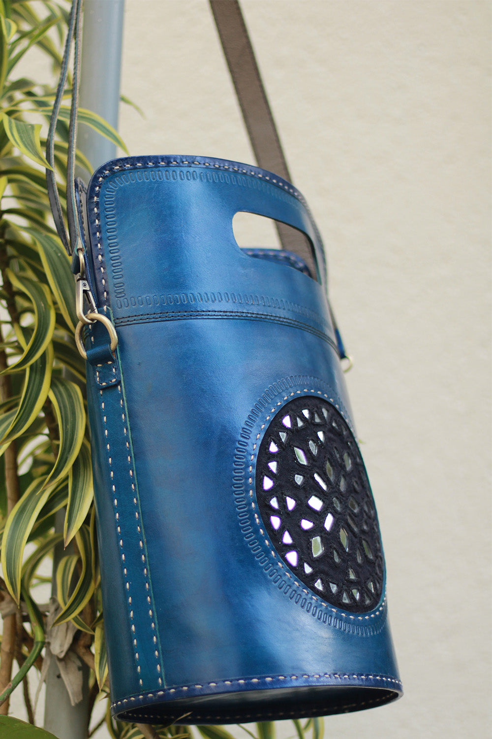 Handcrafted Kutch Leather Bag | Mirrorwork | Blue
