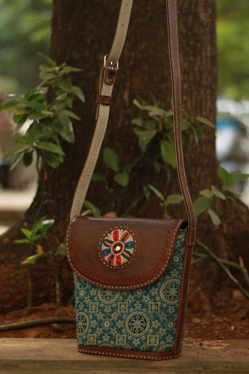Handcrafted Kutch Leather Bag | Ajrakh