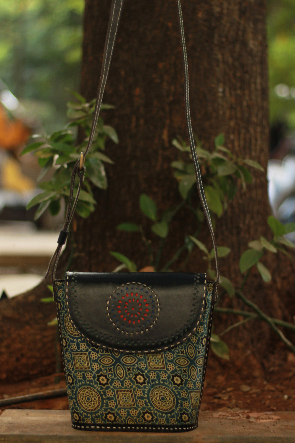 Handcrafted Kutch Leather Bag | Ajrakh