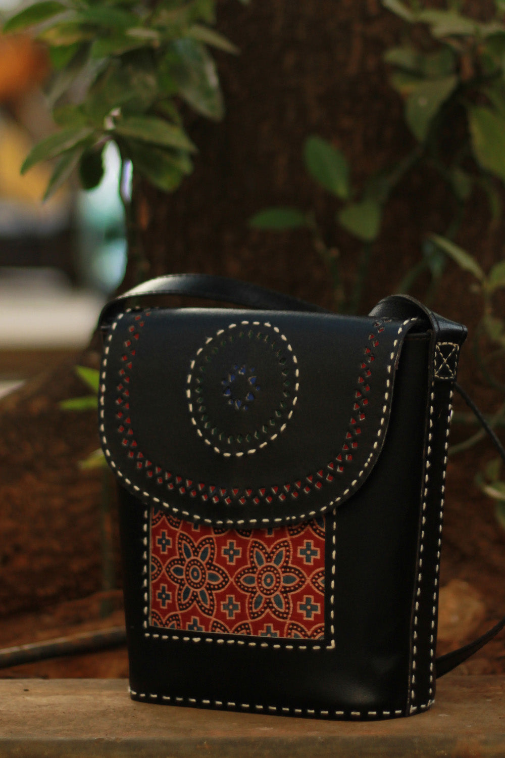 Handcrafted Kutch Leather Bag | Ajrakh