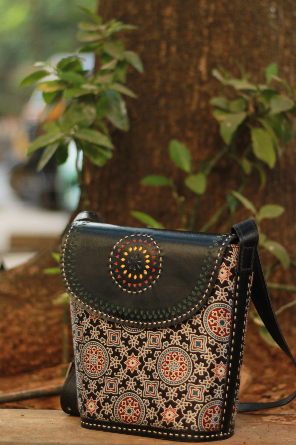 Handcrafted Kutch Leather Bag | Ajrakh