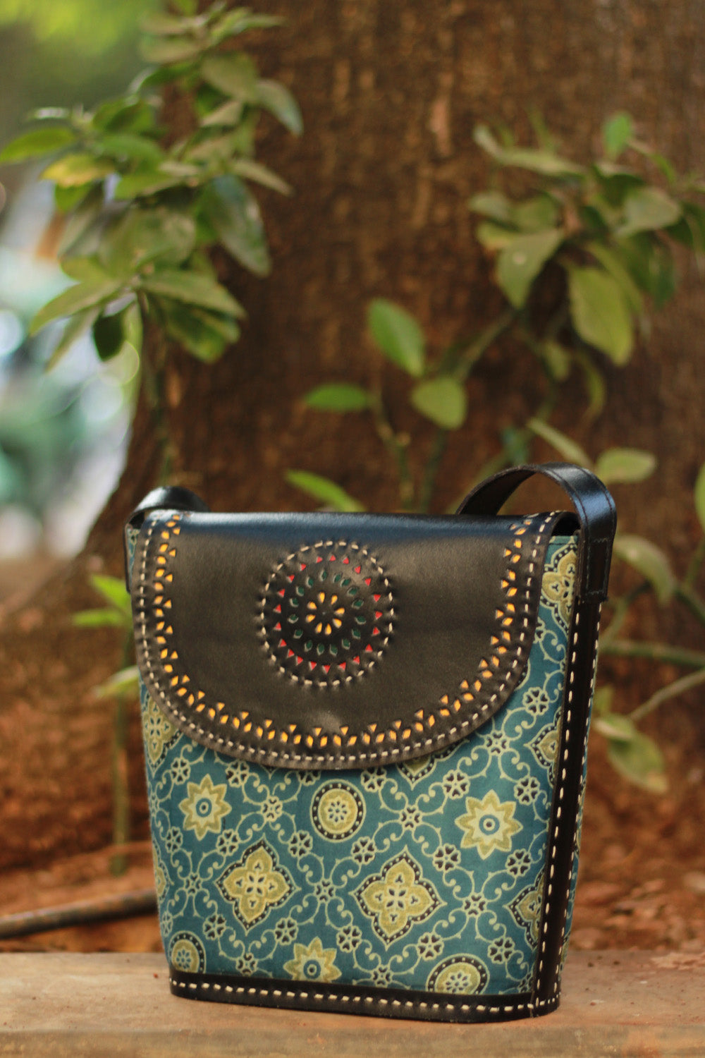Handcrafted Kutch Leather Bag | Ajrakh