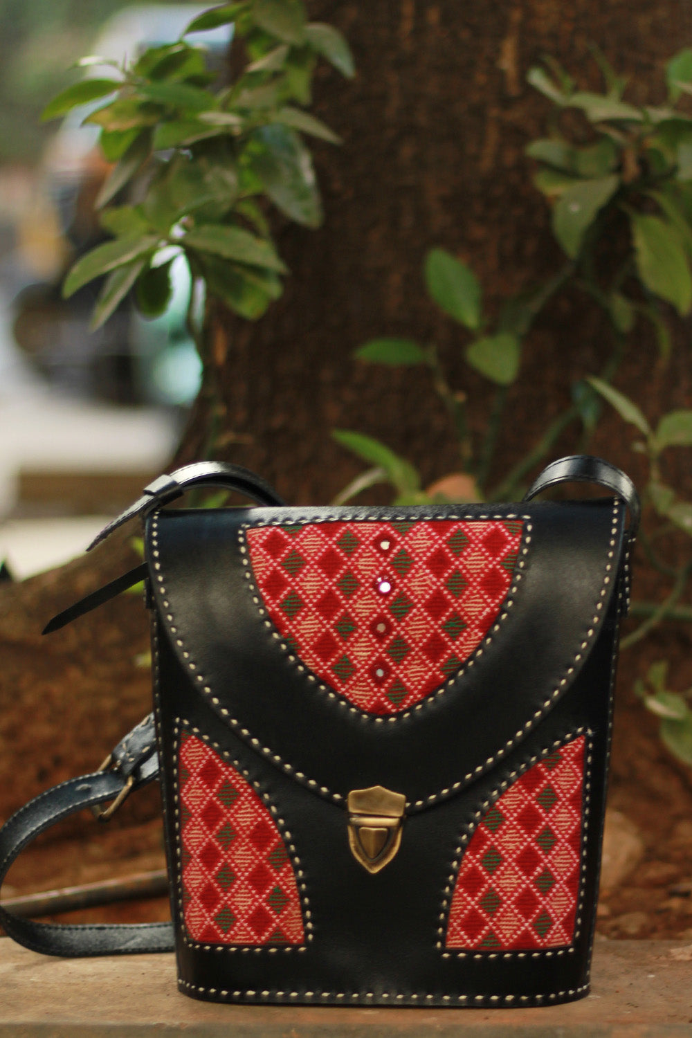Handcrafted Kutch Leather Bag | Ajrakh