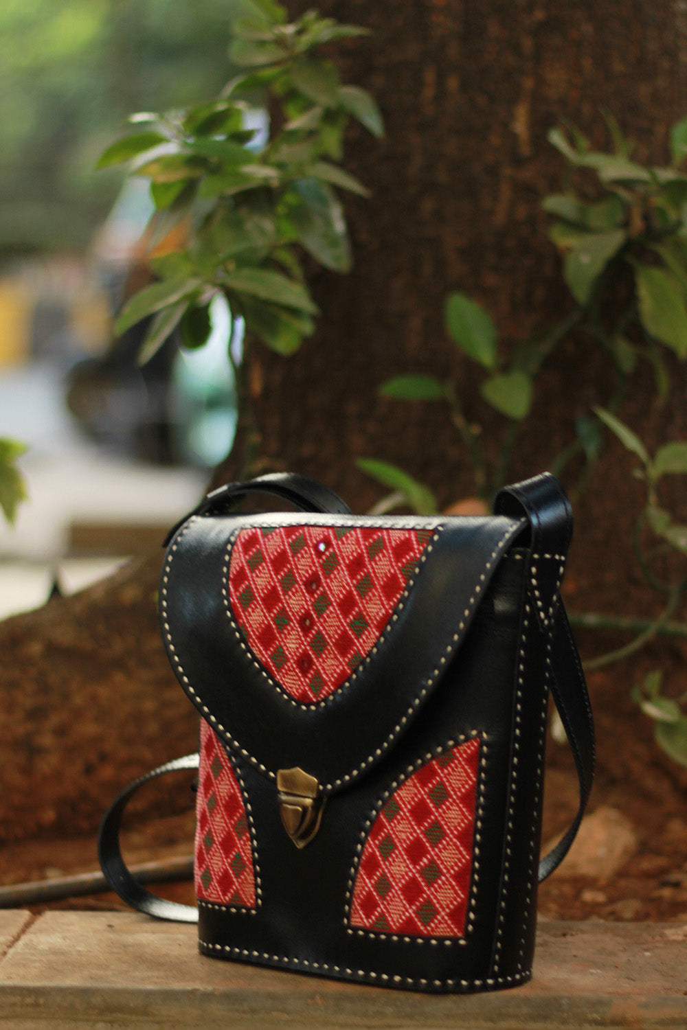 Handcrafted Kutch Leather Bag | Ajrakh