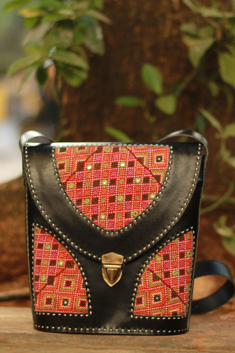 Handcrafted Kutch Leather Bag | Ajrakh