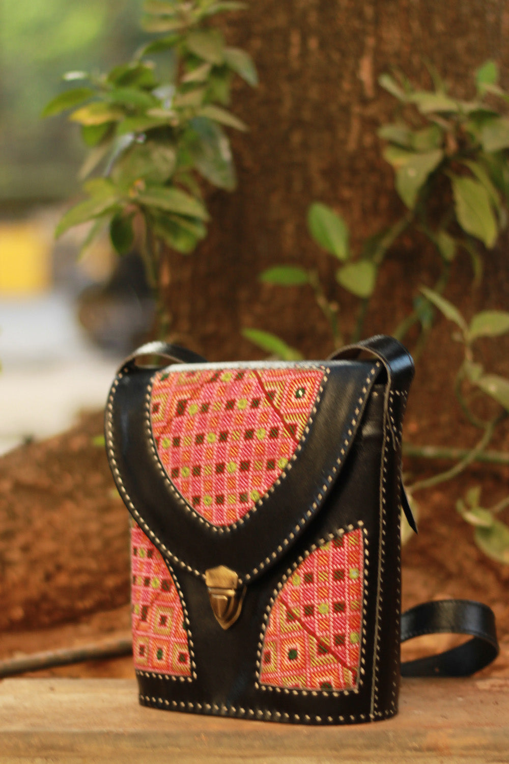 Handcrafted Kutch Leather Bag | Ajrakh