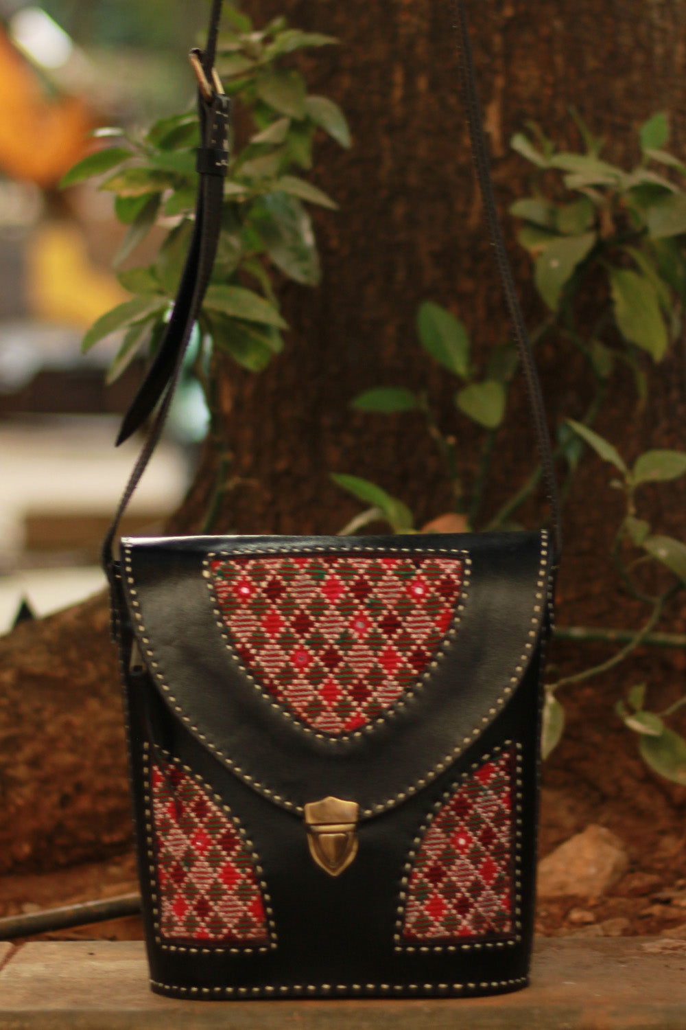 Handcrafted Kutch Leather Bag | Ajrakh