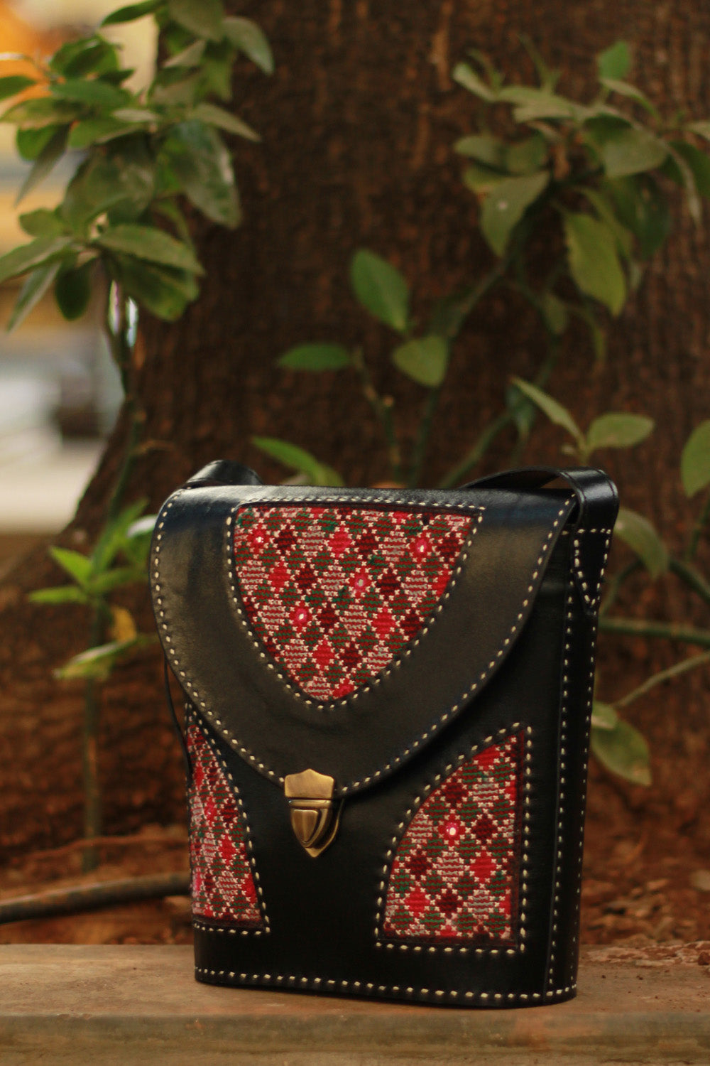 Handcrafted Kutch Leather Bag | Ajrakh