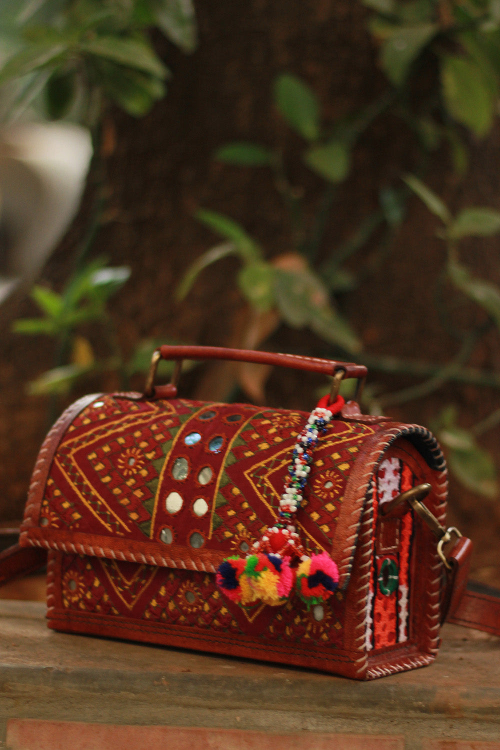 Handcrafted Kutch Leather Bag | Mirrorwork