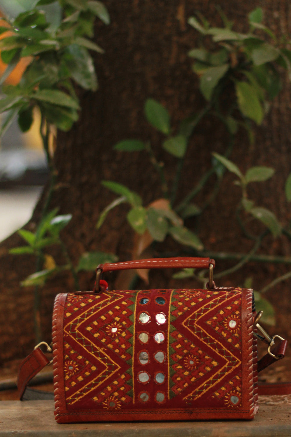 Handcrafted Kutch Leather Bag | Mirrorwork