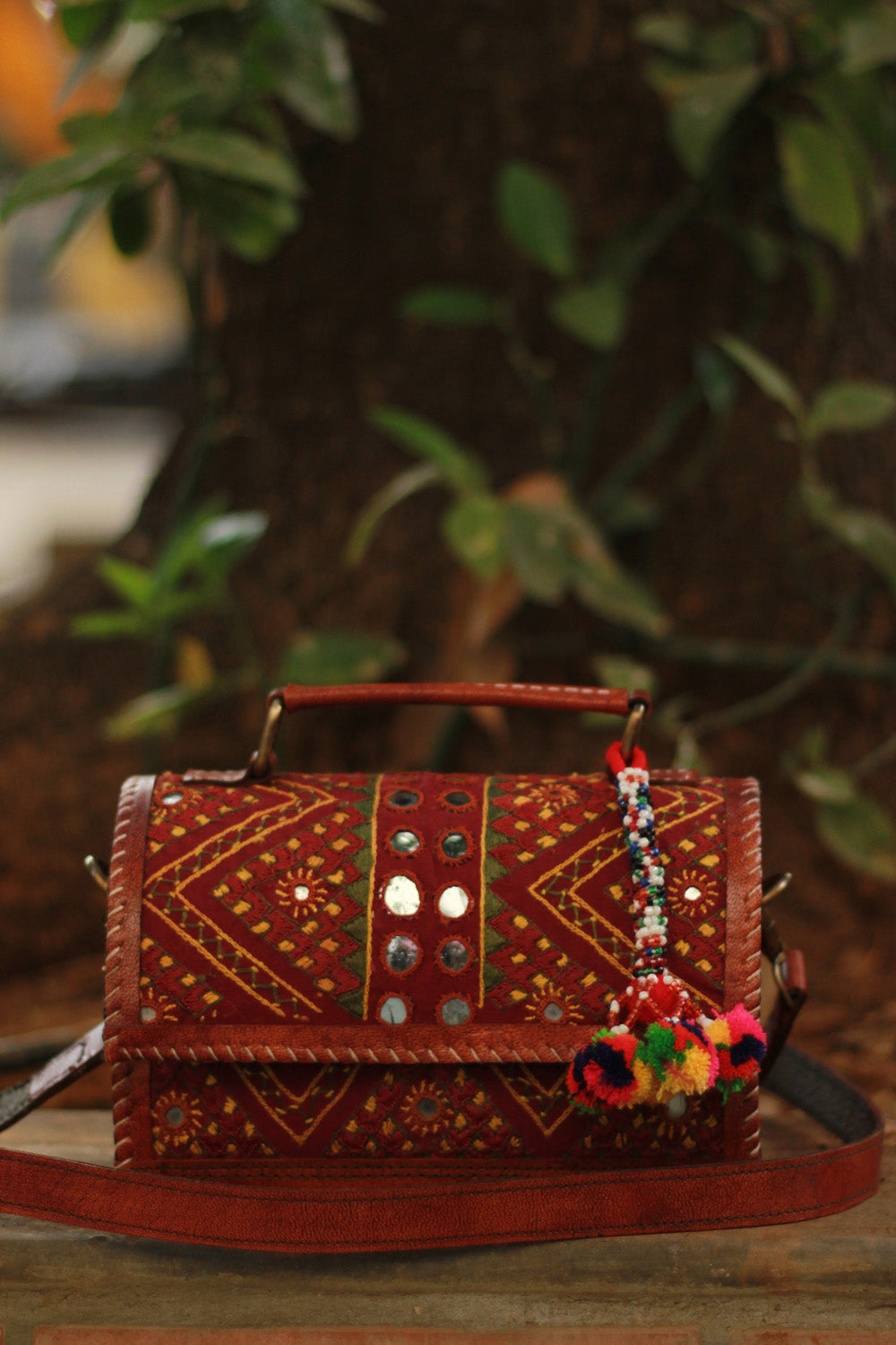Handcrafted Kutch Leather Bag | Mirrorwork