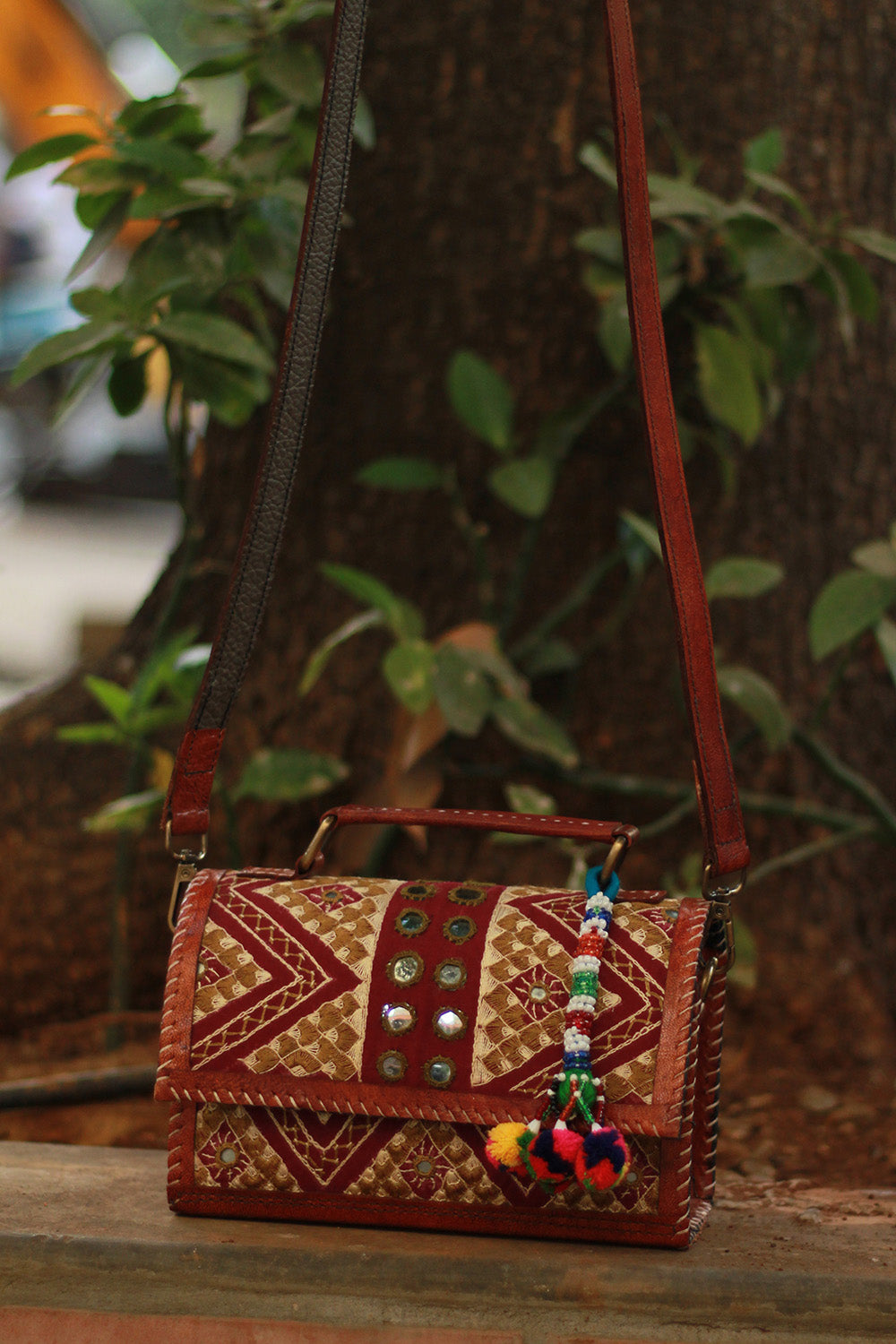 Handcrafted Kutch Leather Bag | Mirrorwork