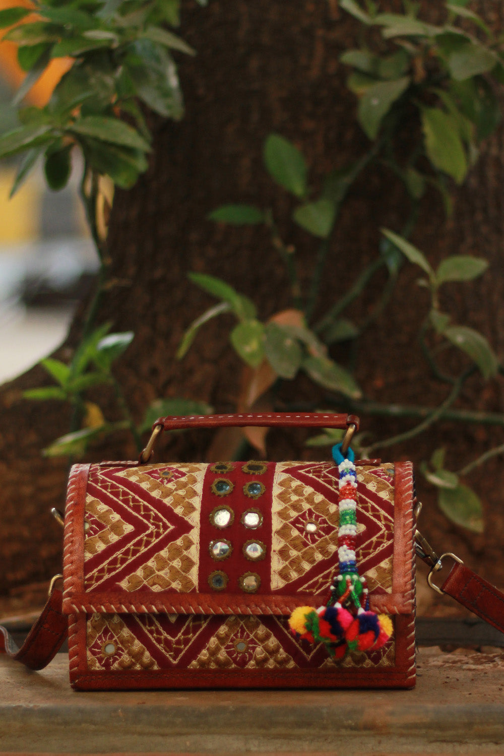 Handcrafted Kutch Leather Bag | Mirrorwork