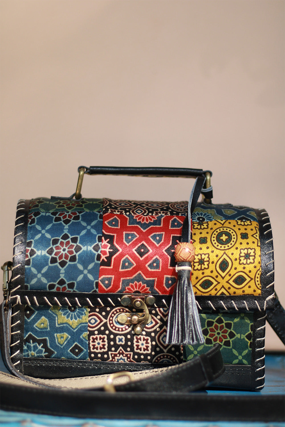 Handcrafted Kutch Leather Bag | Ajrakh