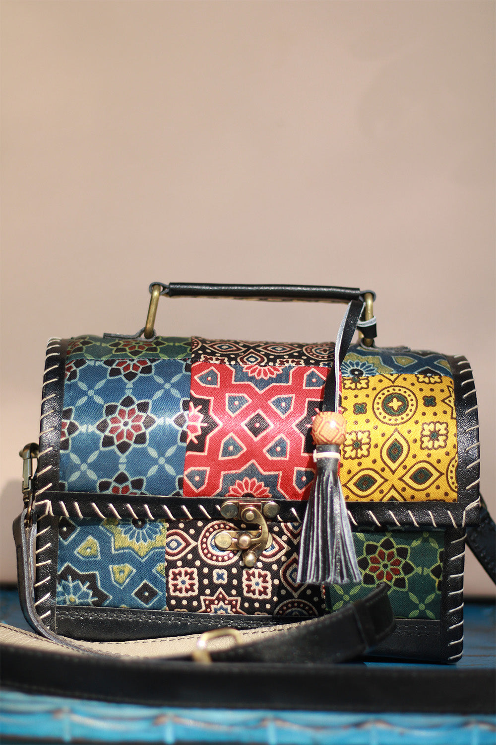 Handcrafted Kutch Leather Bag | Ajrakh