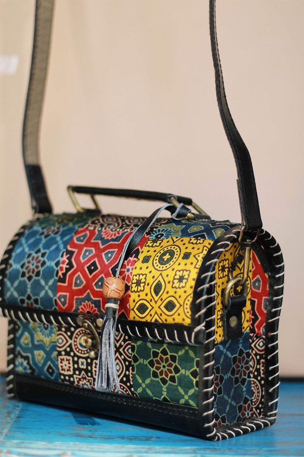 Handcrafted Kutch Leather Bag | Ajrakh