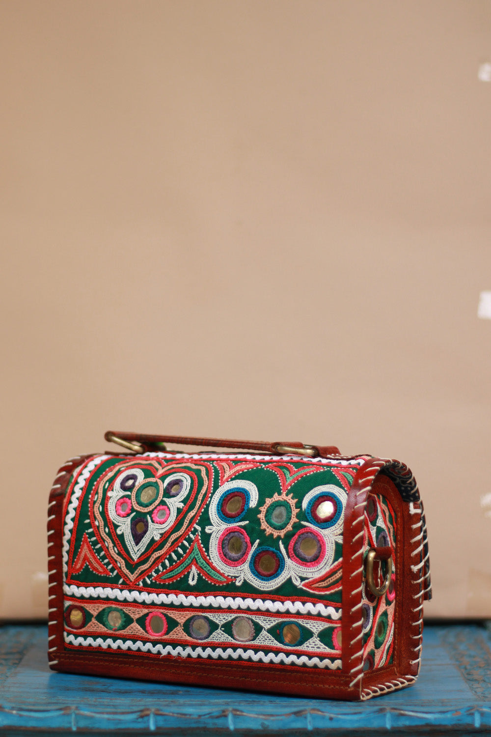 Handcrafted Kutch Leather Bag | Mirrorwork