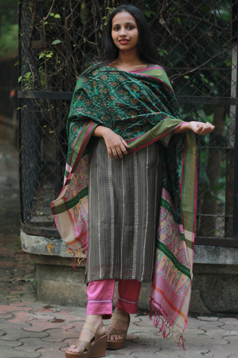 Chanderi Cotton Silk Kurta | Charcoal Grey