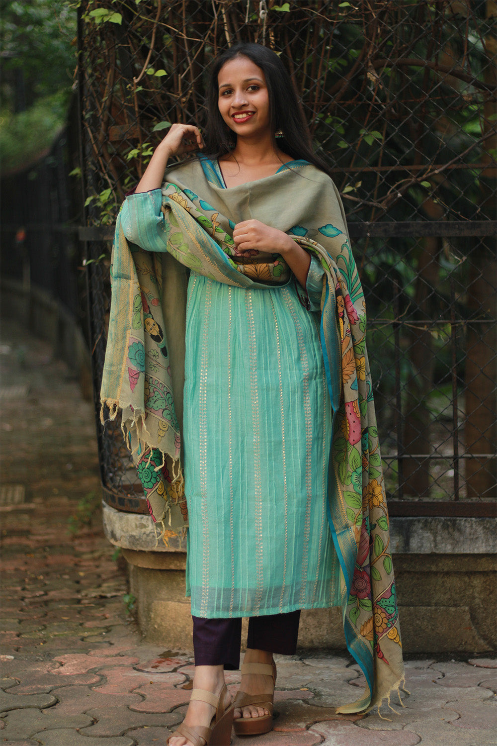 Chanderi Cotton Silk Kurta | Sea Green
