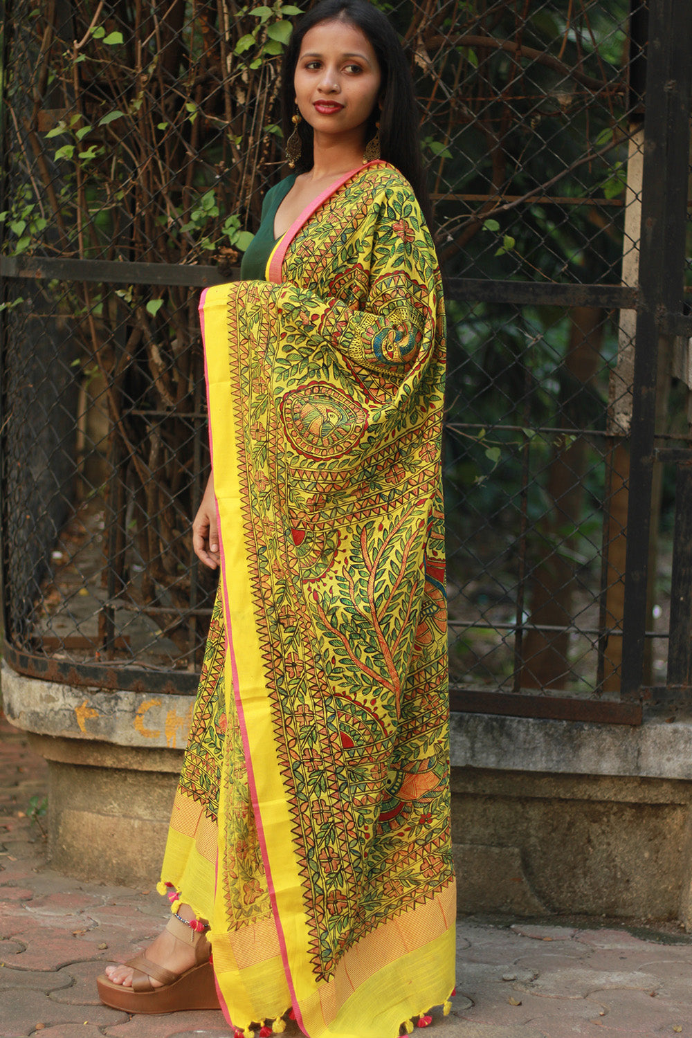 Madhubani Cotton‑Silk Dupatta