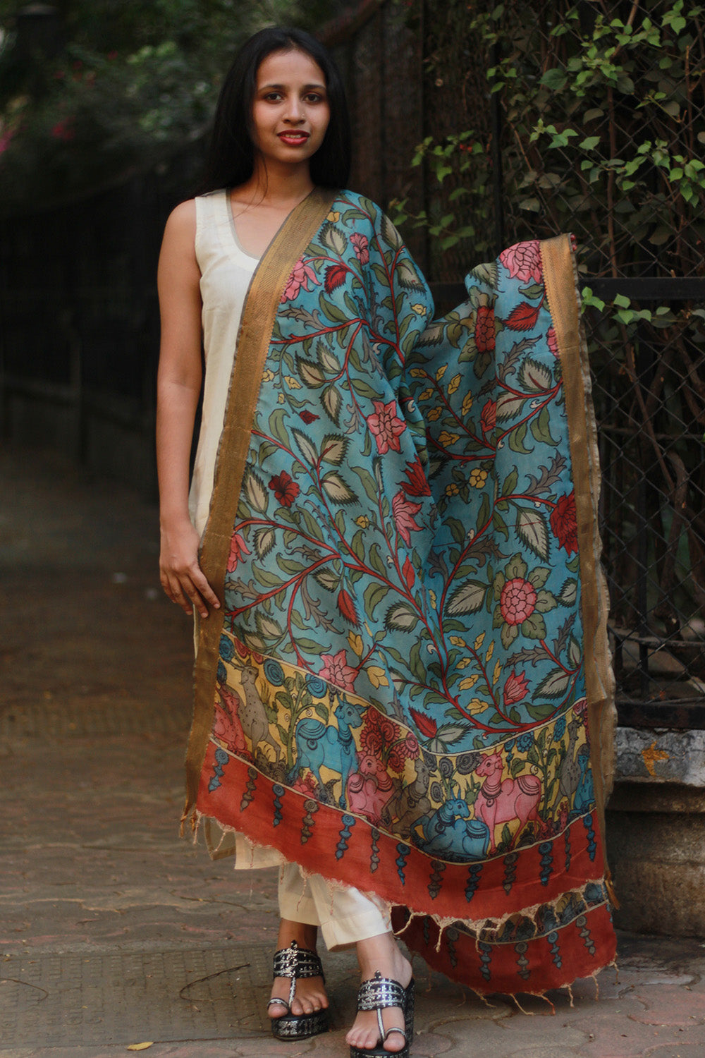 Leela | Cotton Silk Pen Kalamkari Dupatta