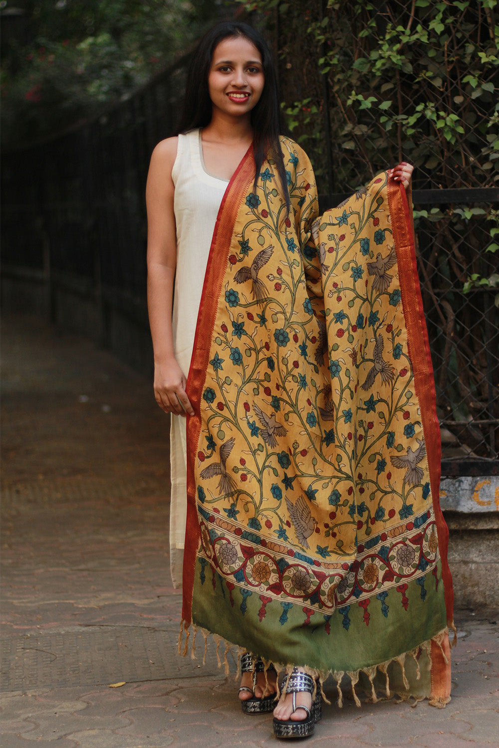 Leela | Cotton Silk Pen Kalamkari Dupatta