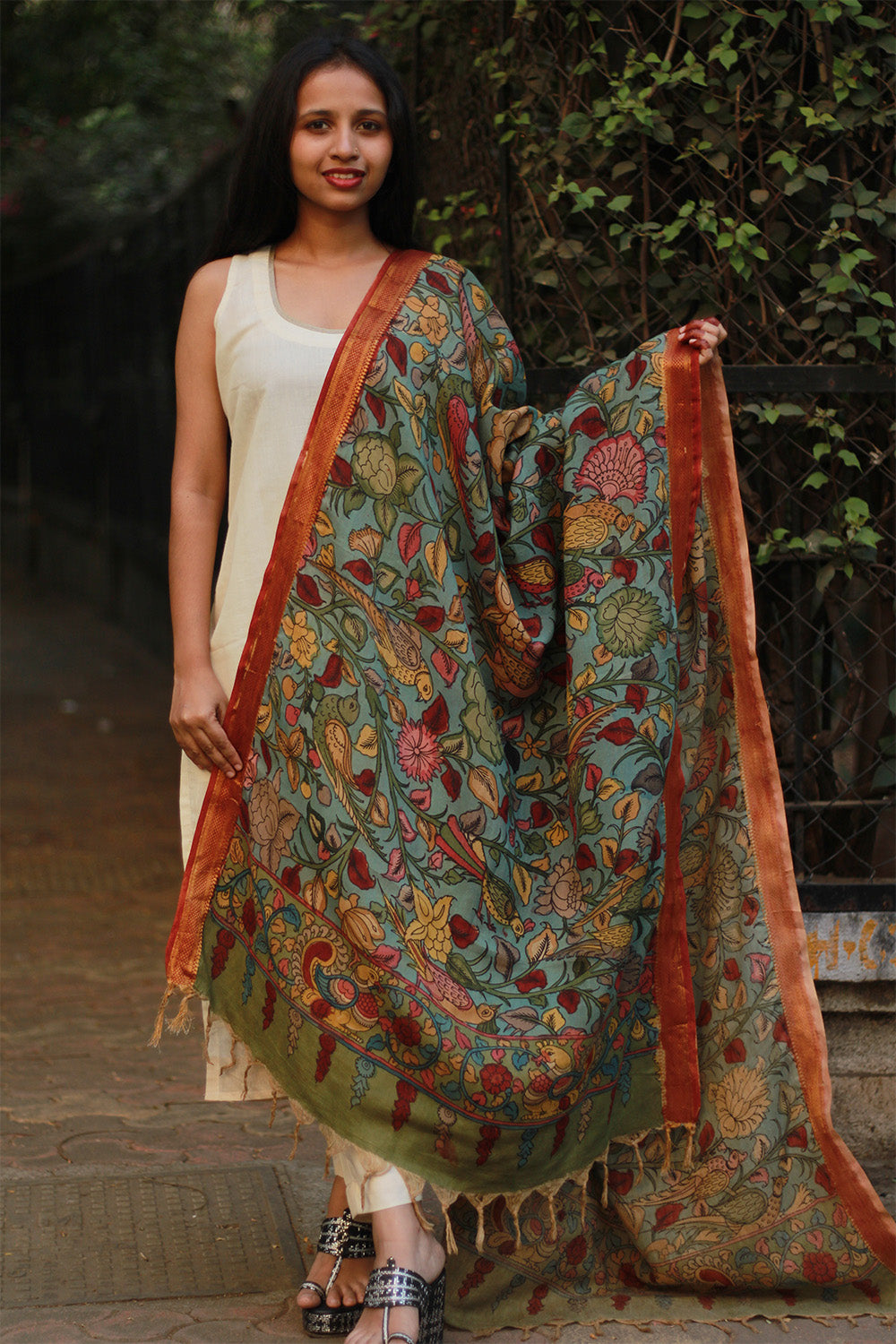 Leela | Cotton Silk Pen Kalamkari Dupatta