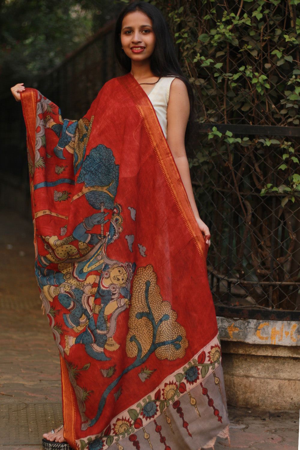 Leela | Cotton Silk Pen Kalamkari Dupatta