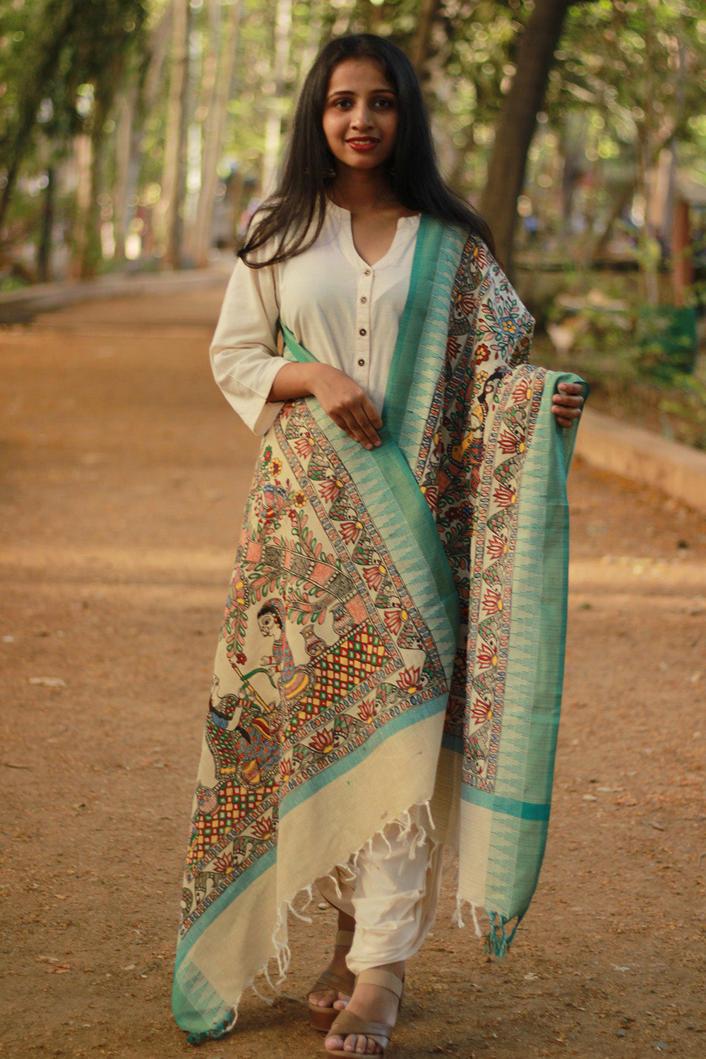 Madhubani Cotton‑Silk Dupatta