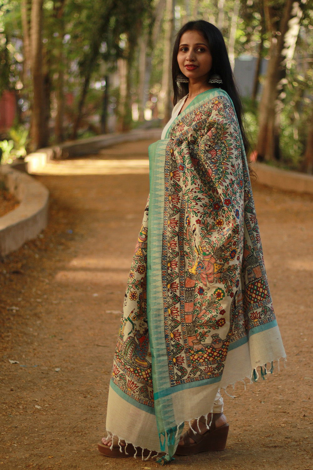 Madhubani Cotton‑Silk Dupatta