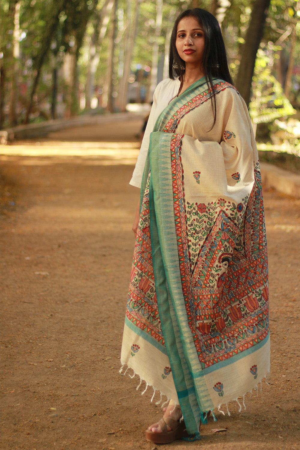 Madhubani Cotton‑Silk Dupatta